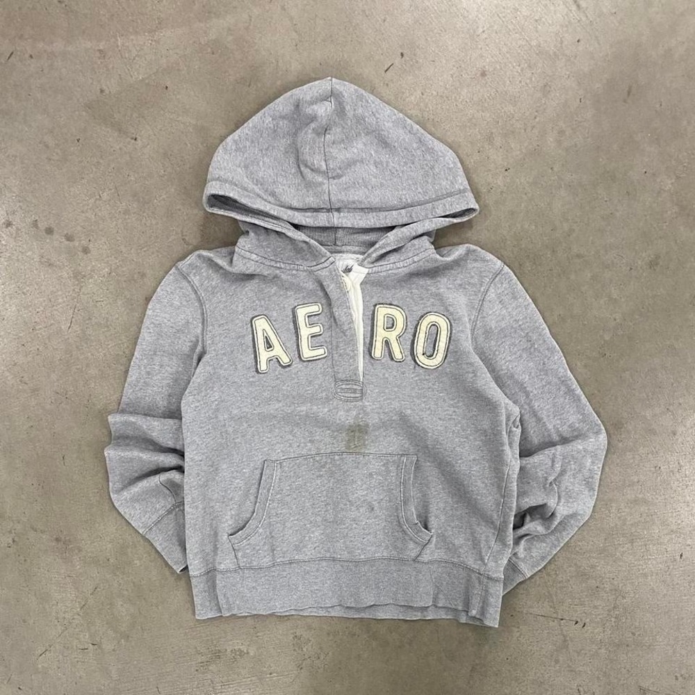Vintage Y2K Aeropostale AERO Quarter Button Up Grey Hoodie Size L